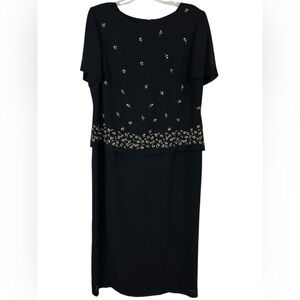 Vintage 90s Rosebud Embroidered Black Maxi 14W